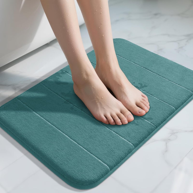 Yimobra Teal Bath Mat, Super Soft Absorbent Memory Foam Bathroom Rug Non Slip, Quick Dry, Machine Washable Floor Carpet for Tub Shower, Home Decor Accessories, 24x17 - Image 1